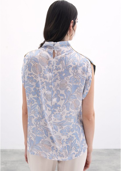 Aksesuarlı Yarasa Kol Bluz - Mavi indirimleri