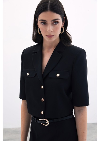Kısa Kollu Ceket - Siyah