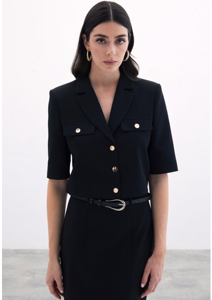 Kısa Kollu Ceket - Siyah fırsatları