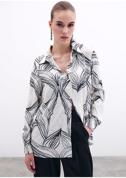 Desenli Saten Gömlek - Siyah fiyatları