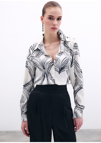 Desenli Saten Gömlek - Siyah modelleri