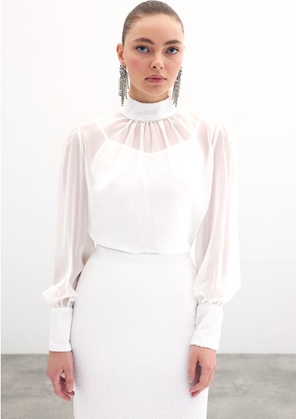 Payet Detaylı Bluz - Ekru