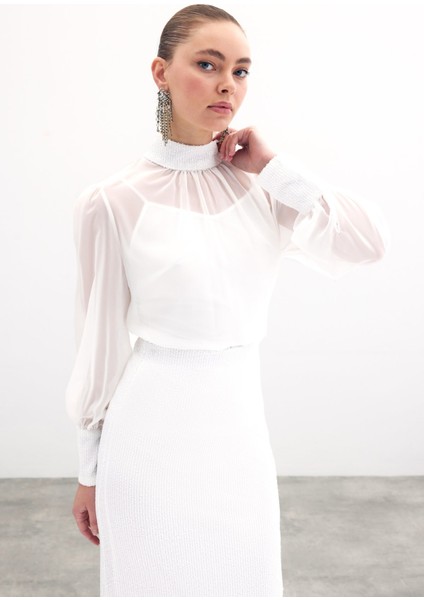 Payet Detaylı Bluz - Ekru fırsatları