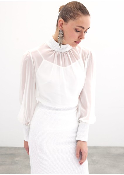 Payet Detaylı Bluz - Ekru indirimleri