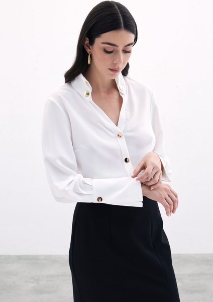 Çıt Çıt Detaylı Gömlek - Ekru modelleri