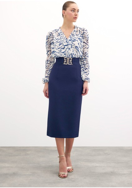 Aksesuar Detaylı Kalem Etek - Lacivert modelleri