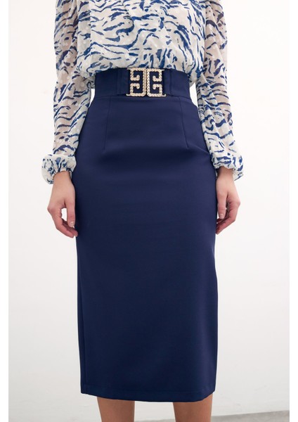 Aksesuar Detaylı Kalem Etek - Lacivert fırsatları