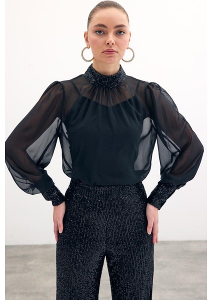 Payet Detaylı Bluz - Siyah modelleri