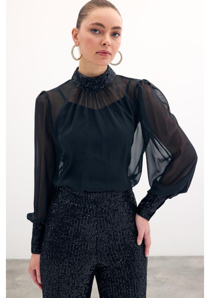 Payet Detaylı Bluz - Siyah fırsatları