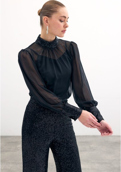 Payet Detaylı Bluz - Siyah indirimleri