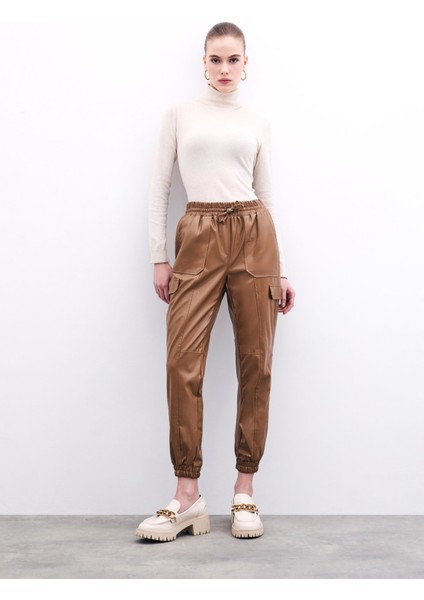 Deri Jogger Pantolon - Bej