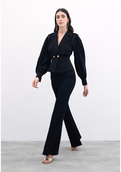 Kruvaze Kısa Ceket - Siyah modelleri