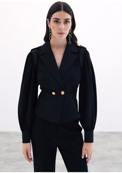 Kruvaze Kısa Ceket - Siyah fırsatları