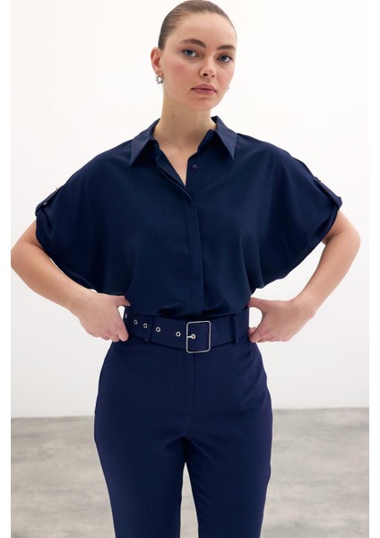 Kol Detaylı Salaş Gömlek - Lacivert fiyatları