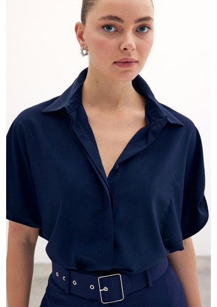 Kol Detaylı Salaş Gömlek - Lacivert modelleri