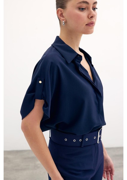 Kol Detaylı Salaş Gömlek - Lacivert fırsatları