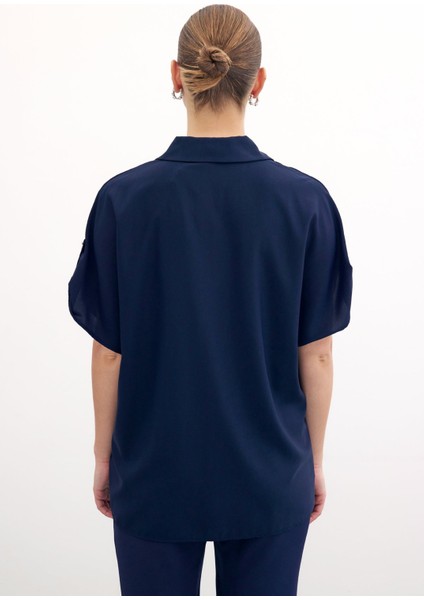 Kol Detaylı Salaş Gömlek - Lacivert indirimleri