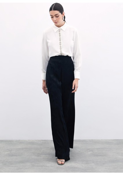 Jakarlı Bol Paça Pantolon - Siyah fiyatları