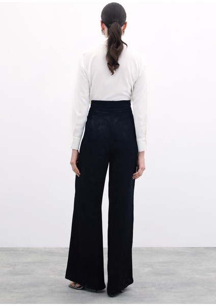 Jakarlı Bol Paça Pantolon - Siyah fırsatları