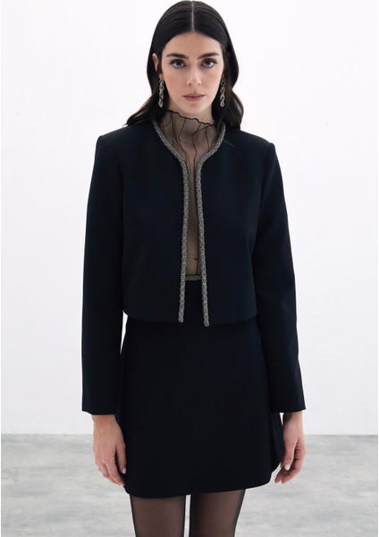 Boncuklu Kısa Ceket - Siyah fırsatları