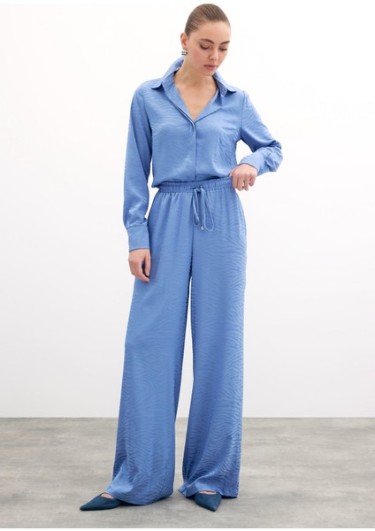 Zebra Desenli Salaş Pantolon - Indigo