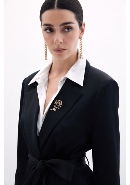 Broşlu Uzun Ceket - Siyah indirimleri