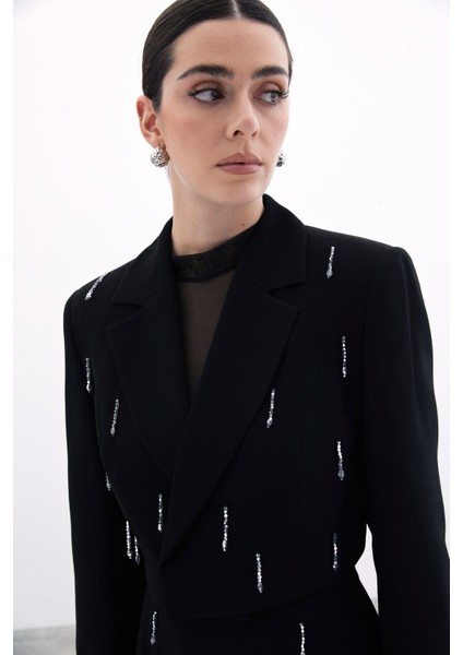 Taşlı Kısa Ceket - Siyah indirimleri