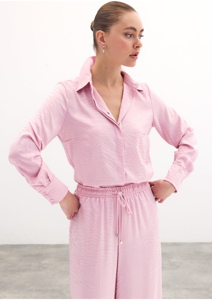 Desenli Düz Klasik Gömlek - Pudra fiyatları