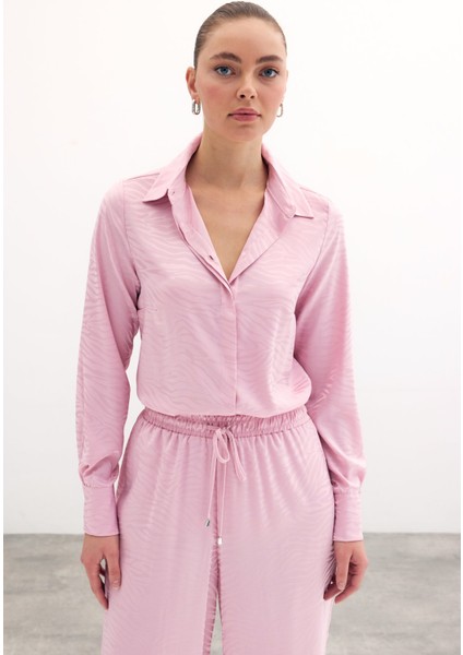 Desenli Düz Klasik Gömlek - Pudra modelleri