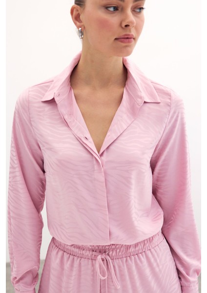 Desenli Düz Klasik Gömlek - Pudra fırsatları