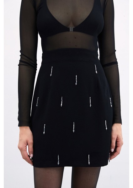 Taşlı Kısa Etek - Siyah indirimleri