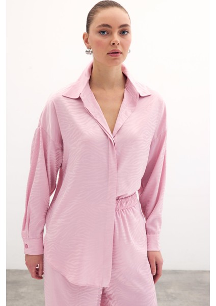 Zebra Desenli Salaş Gömlek - Pudra