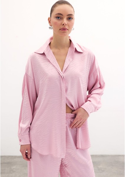 Zebra Desenli Salaş Gömlek - Pudra fiyatları