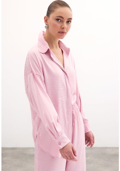 Zebra Desenli Salaş Gömlek - Pudra modelleri