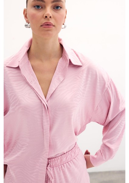 Zebra Desenli Salaş Gömlek - Pudra fırsatları