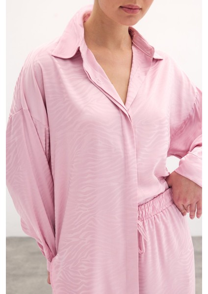 Zebra Desenli Salaş Gömlek - Pudra indirimleri