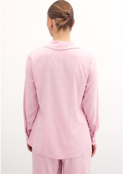 Desenli Düz Klasik Gömlek - Pudra indirimleri