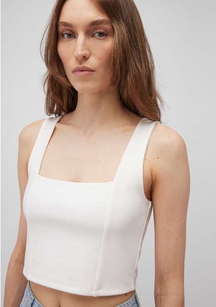 Kare Yaka Beyaz Crop Top 1612657-70057 indirimleri