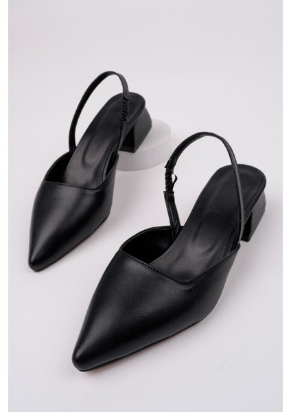 BA04490 Siyah Kadın Lastikli Kısa Klasik 3 cm Topuklu Ayakkabı.38 modelleri