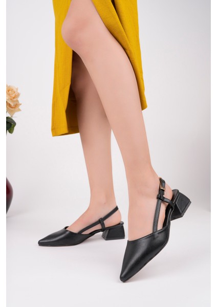 BA04490 Siyah Kadın Tokalı Kısa Klasik 3 cm Topuklu Ayakkabı.37 fiyatları