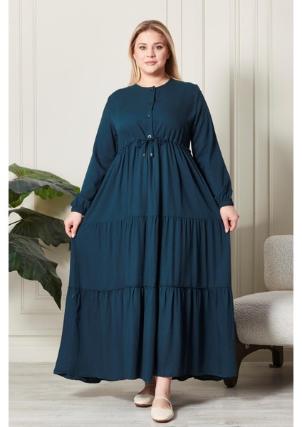 Kadın Büyük Beden Düğmeli Belmando Elbise