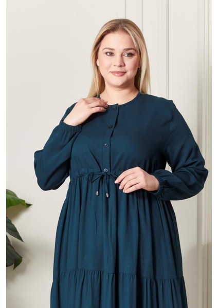 Kadın Büyük Beden Düğmeli Belmando Elbise modelleri