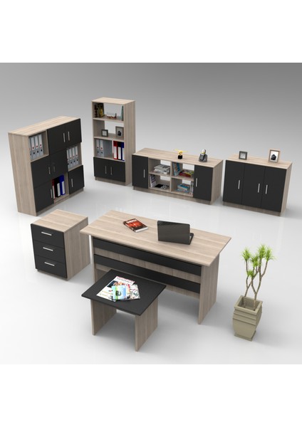 Verona Abcdefg Ofis Büro Masa Takımı Meşe-Siyah