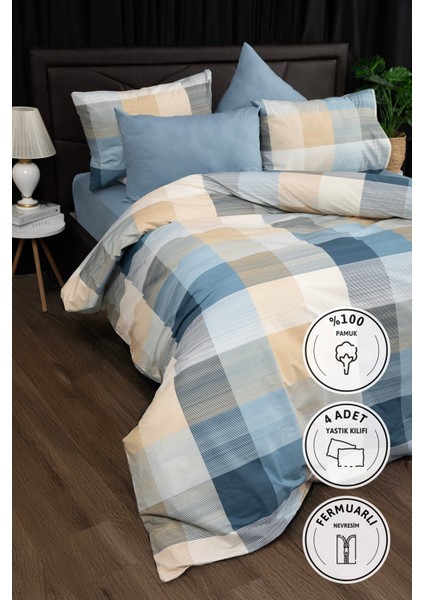 Nevora Premium %100 Pamuk Çift Kişilik Nevresim Takımı - Mavi