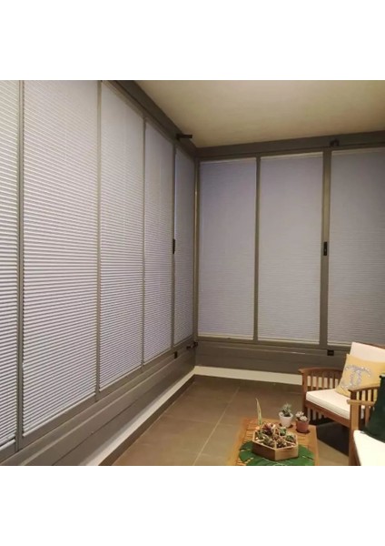 Katlanabilir Cam Balkon Plise Perdesi Açık Gri (Vidalı - Kancalı) Açık Gri Yzr 5