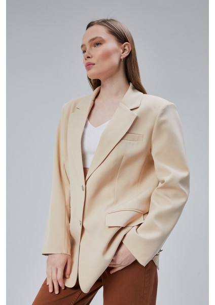 Kadın Oversize Düz Kesim Astarlı Dokuma Blazer Ceket fırsatları
