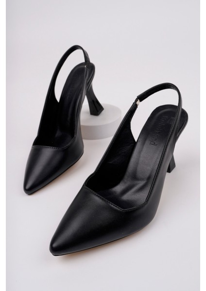 BA04456 Siyah Kadın Sade Lastikli Yumuşak Taban 9 cm Topuklu Ayakkabı - 38 modelleri