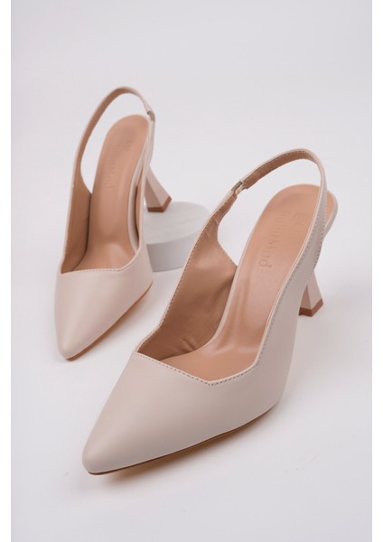 BA04456 Ten Deri Kadın Sade Lastikli Yumuşak Taban 9 cm Topuklu Ayakkabı - 37 modelleri