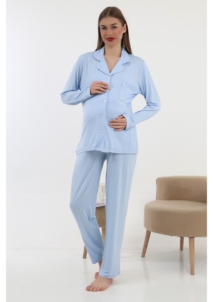 Önden Düğmeli Hamile Lohusa Uzun Kol Pijama Takımı fiyatları