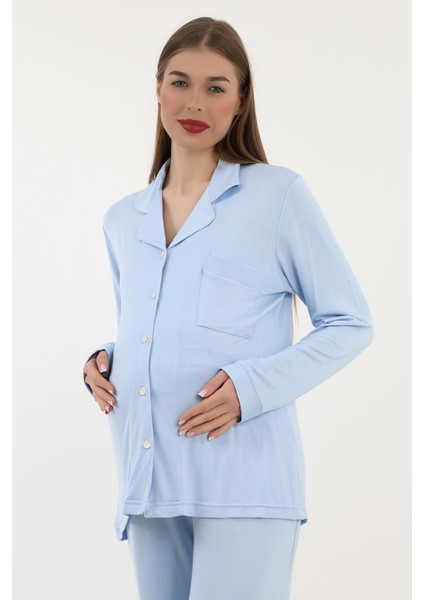 Önden Düğmeli Hamile Lohusa Uzun Kol Pijama Takımı fırsatları